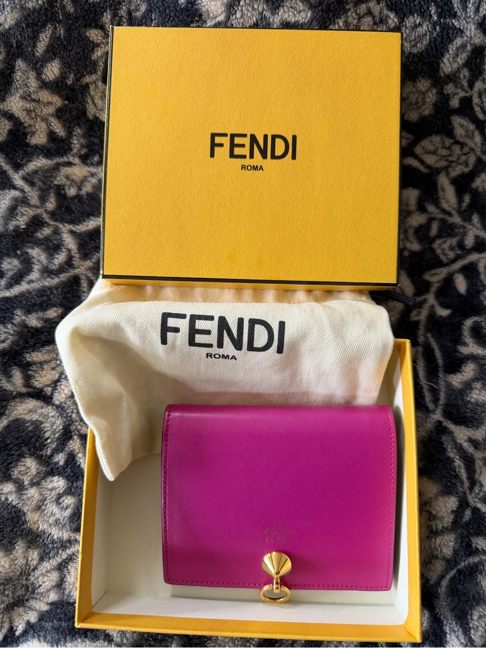 FENDI Pink Leather Mini Wallet with Gold Hardware